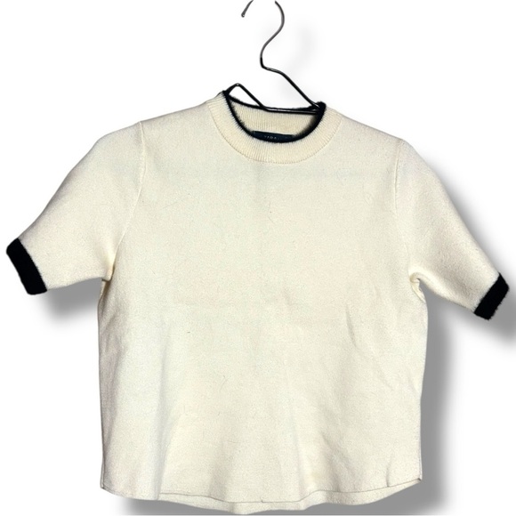 Zara Mock Turtleneck Soft Sweater Material White Tee with Black Trim - Picture 9 of 13